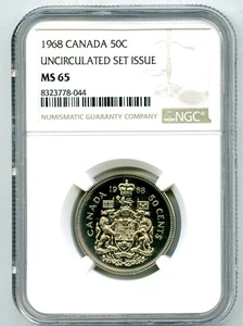 1968 CANADA 50 CENT COAT OF ARMS HALF DOLLAR NGC MS 65 UNCIRCULATED COIN - Picture 1 of 2