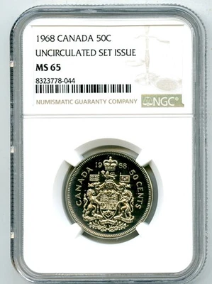 1968 CANADA 50 CENT COAT OF ARMS HALF DOLLAR NGC MS 65 UNCIRCULATED COIN - Image 1 of 2