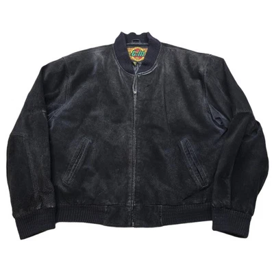 Chaqueta de bombardero GIII de gamuza de cuero para hombre grande negra con cremallera universitaria Foto 1 de 4