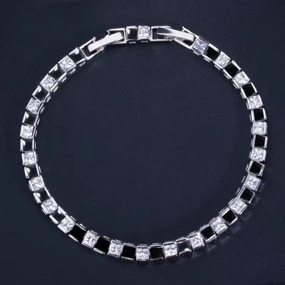 Pulseira de tênis de casamento folheada a ouro 14k corte princesa diamante preto e branco 20 quilates - Imagem 1 de 4