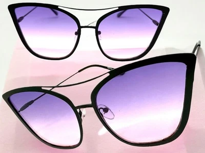 Gafas de sol clásicas vintage retro ojo de gato funky marco negro lente púrpura y rosa Foto 1 de 4