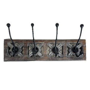 Ganchos para abrigo de madera india montados en la pared 4 ganchos estilo vintage decoración de pasillo 45x12 cm - Imagen 1 de 6