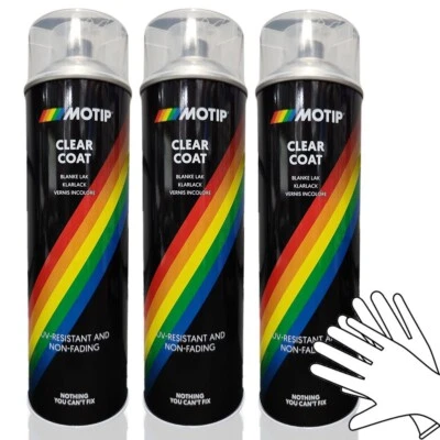 3 x MOTIP 500ml Car, Metal, Plastic, Glass GLOSS Clear Coat Lacquer Spray +Gl - Image 1 of 4