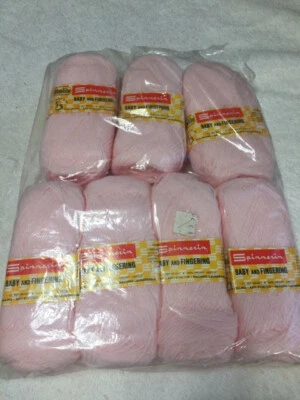 Lote SPINNERIN de 7 novelos luz rosa bebê e dedilhado 100% fio acrílico ORLON - Imagem 1 de 3