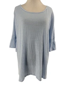 LC Lauren Conrad Women's Blue Striped Smocked Short Sleeve Blouse Size XL NEW - Picture 1 of 6