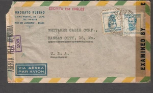 Brazil 1945 WWII multiple censors cover Rubino Rio to Kansas City MO - Picture 1 of 2