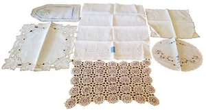 Embroidered & Crochet Table Runner Dresser Scarf Set of 6 Vintage - Picture 1 of 17