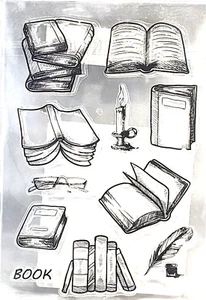 Books #4 Library Candlelight Ink Quill Study Clear Stamp Sheet 4.25" x 6.25" - Picture 1 of 1