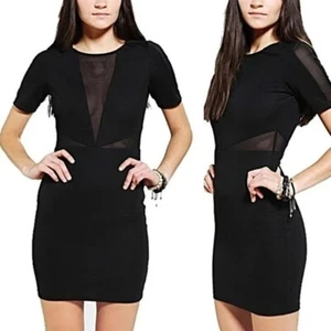 Lucca Couture Cocktail Dress Small Black LBD Short Sleeve Bodycon Cutout Mini - Picture 1 of 13