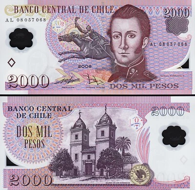 Chile 2000 Pesos 2008, UNC, P-160c, POLYMER, Prefix AL - Image 1 of 3