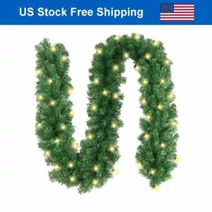 10FT/3M Prelit Christmas Garland 50 LED light Wreath Wall Fireplace Stairs Decor - Picture 1 of 7