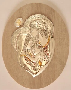 50° ANNIVERSARIO DI MATRIMONIO NOZZE D'ORO ICONA SACRA FAMIGLIA ARGENTO cm29x23 - Foto 1 di 5