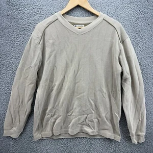 Columbia Men's Large Pullover Ribbed Knit Tan Brown Sweater V-Neck Long Sleeve - Picture 1 of 7