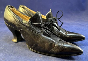 Viktorianische schwarze Damen-Leder-Winklepickers spitz zulaufend Oxford-Stil Schuhe Vintage - Bild 1 von 3