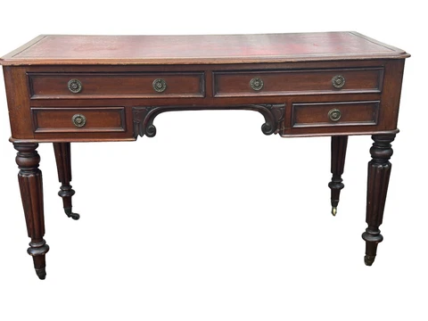 fine Georgian mahogany leather top library table reeded legs fine 1820 Cover