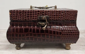 Tuscan Home Small Faux Leather Antique Chest Jewelry Toy Treasure Box Storage - Picture 1 of 11