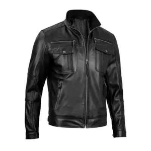 Black Handmade Leather Jacket Men Stylish Soft Motorcycle Jacket Racer Biker - Picture 1 of 5