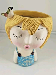 Girls Face Head Flower Planter Succulent Plant Flower Container Pot Flowerpot 7" - Picture 1 of 7