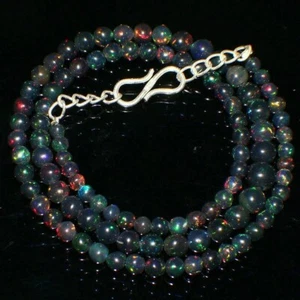 Natural Ethiopian Black Opal 3mm-6mm Smooth Round Gemstone Beads Necklace - Bild 1 von 8