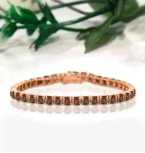 Anniversary Tennis Bracelet 5 Ct Chocolate Brown Diamond 14k Rose Gold Plated - Picture 1 of 1