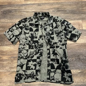 Billabong Camicia Uomo Teschio Floreale Manica Corta Bottoni Taglia M Verde Nero - Foto 1 di 6