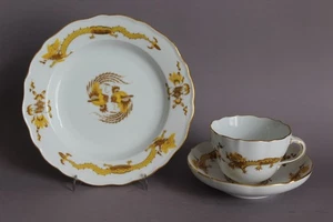 Meissen Hofdrache Gelb Kaffeegedeck Kaffeetasse Unterteller Kuchenteller 1.Wahl - Picture 1 of 11