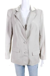 Magaschoni Collection Womens Silk Notched Collar Blazer Jacket Beige Size 10 - Picture 1 of 5