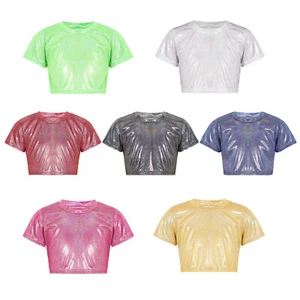 Unisex Kids Dancewear Short Sleeve Top Ballet T-shirt Stretch Costume Dance - Picture 1 of 85