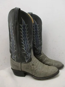 Tony Lama Gray and Blue Ostrich Leather Cowboy Boots Mens Size 7.5 EEE - Picture 1 of 10