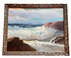 George Sanders Bickerstaff Oil Painting Breaking Waves 24" x 30" Framed 1930-40s - Picture 1 of 10