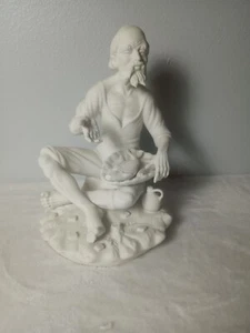 VTG Dresden Porcelain White Bisque Fisherman Smoking Pipe Figurine Statue 11" - Picture 1 of 10