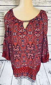 Counterparts Women’s Large Blouse Floral Cold Shoulder 3/4 Sleeves Silky V Neck - Picture 1 of 10