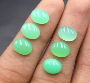 Natur Chrysopras Cabochon 6 Stück 11,40 crt 9x7 mm oval Chrysopras grüner Stein - Bild 1 von 4