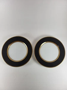 Set of 2 Fitz & Floyd Renaissance Black On Buff & Gold 6 1/2" Plates FF26 Bread - Picture 1 of 5
