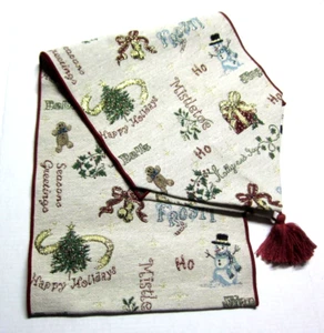 Christmas Tapestry Table Runner Frosty Snowman Mistletoe Gingerbread Man Soldier - Picture 1 of 4