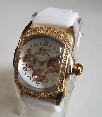 Men's Stones Gold Finish White Silicone Band Fashion Hip Hop Watch - Image 1 of 4