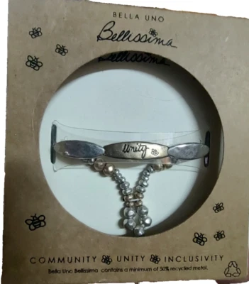 Pulsera elástica inspiradora Bella Uno Bellissima reciclada plateada UNITY Foto 1 de 3