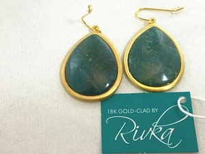 Rivka Friedman Australian Green18k Yellow Clad Drop Teardrop Earrings - Picture 1 of 3