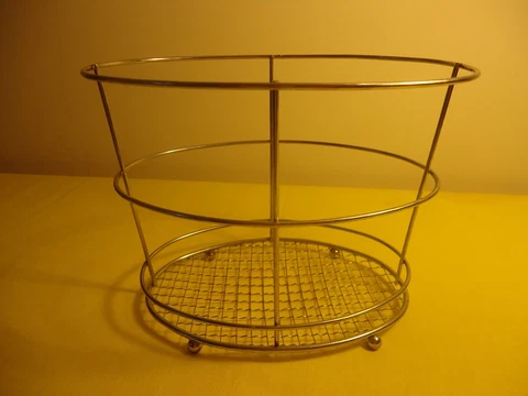 Metal Oval Storage Organizer Basket  Silver Tone For Eggs,Potato,Veggies   #101 Cover