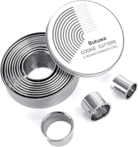 12 Pieces round Cookie Biscuit Cutter Set,Graduated Circle for Pastry,18/8 Stain - Picture 1 of 12
