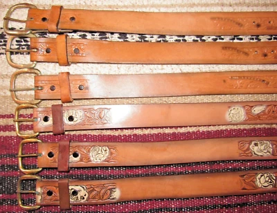 Vintage Western Unbranded Tooled (Embossed) Leather Belts 6 pc Size 18 NEW — 第 1/3 张图片