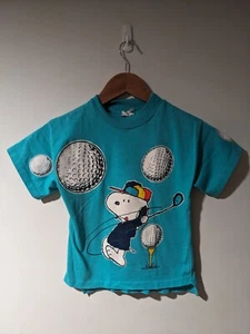 Vintage 90s Snoopy Golf Swing Blue Kids Size 6 T-Shirt - Picture 1 of 8