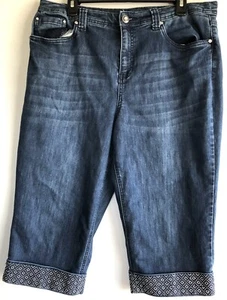 Christopher & Banks Women's Size 14 Petite Blue Glitter Denim Cuffed Capri Jeans - Picture 1 of 6