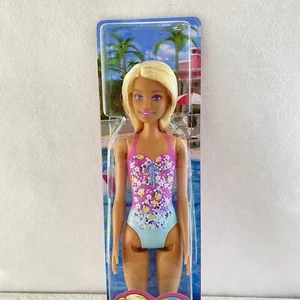 Mattel Barbie 2019 Beach / Pool Barbie Blonde w/ Floral Design Swimsuit - Picture 1 of 13