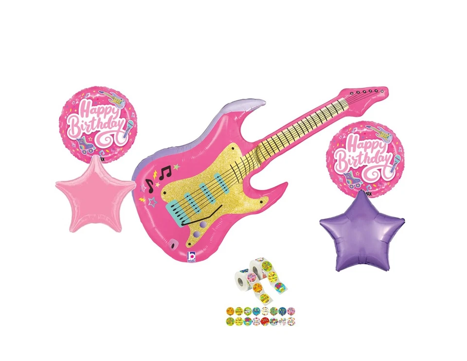 Guitarra Eléctrica Rosa 5 Piezas Globo Ramo Cumpleaños Fiesta Decoración Música Años 80 Foto 1 de 1