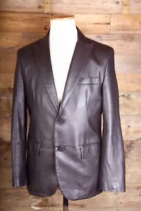 Hugo Boss Tailored Fit 40R Chaqueta de Cuero Napa Cordero Marrón Italiano Puños de Trabajo - Imagen 1 de 12