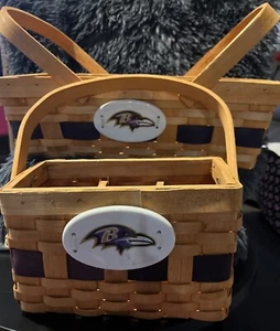 Set Of 2 Baltimore Ravens Themed Woven Baskets With Handles - Picture 1 of 15