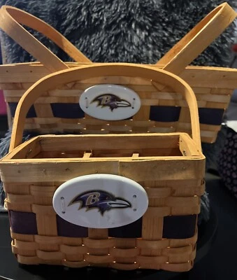Set Of 2 Baltimore Ravens Themed Woven Baskets With Handles - Image 1 of 4