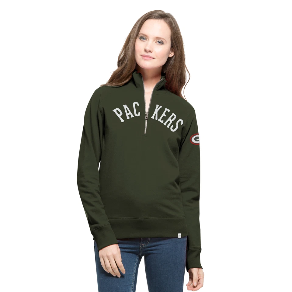 Sudadera con capucha verde universitaria Green Bay Packers a cuadros cruzados 1/4 cremallera para mujer Foto 1 de 1