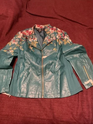 Colleen Lopez Women's Floral Embroidered Jacket Size Small Green Full Zip Lined - Image 1 of 4